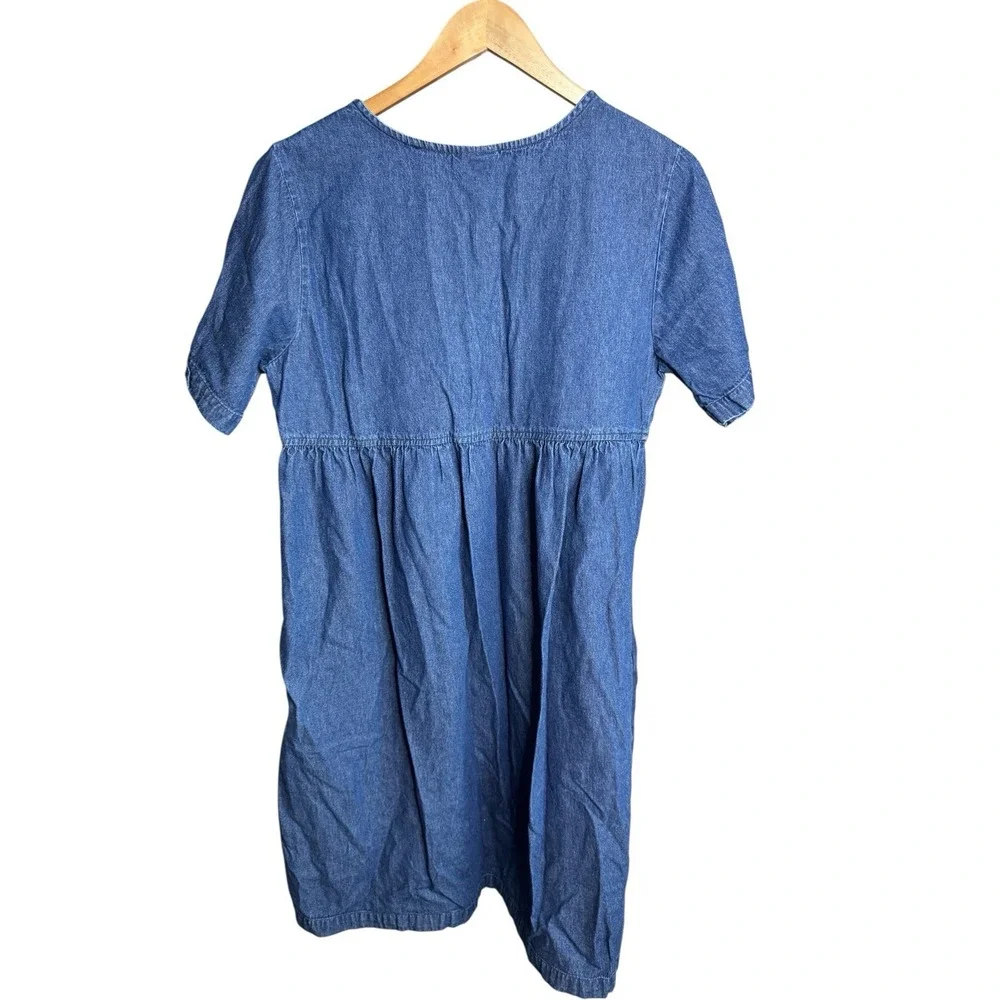 VTG Bechamel Grandmacore Farmcore Embroidered Chambray Button Up Dress Jean Sz M